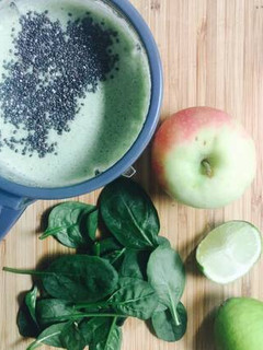 A picture of Green smoothie with chia seeds.