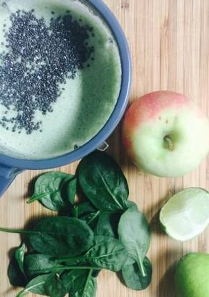 A picture of Green smoothie with chia seeds.
