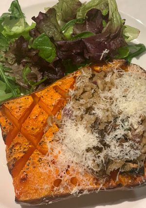 A picture of Stuffed butternut squash.