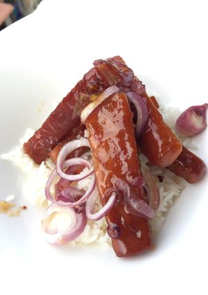A picture of Spam And Onion In Plum Sauce.