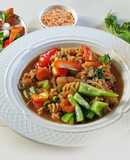 Chickpea pasta with red Lentil and Colorful Vegetables