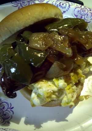 A picture of Grilled Spicy Smoked Sausage Breakfast Sandwiches.