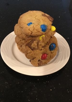 A picture of Mega Caramel N&M Chovolate Chunk Cookies.