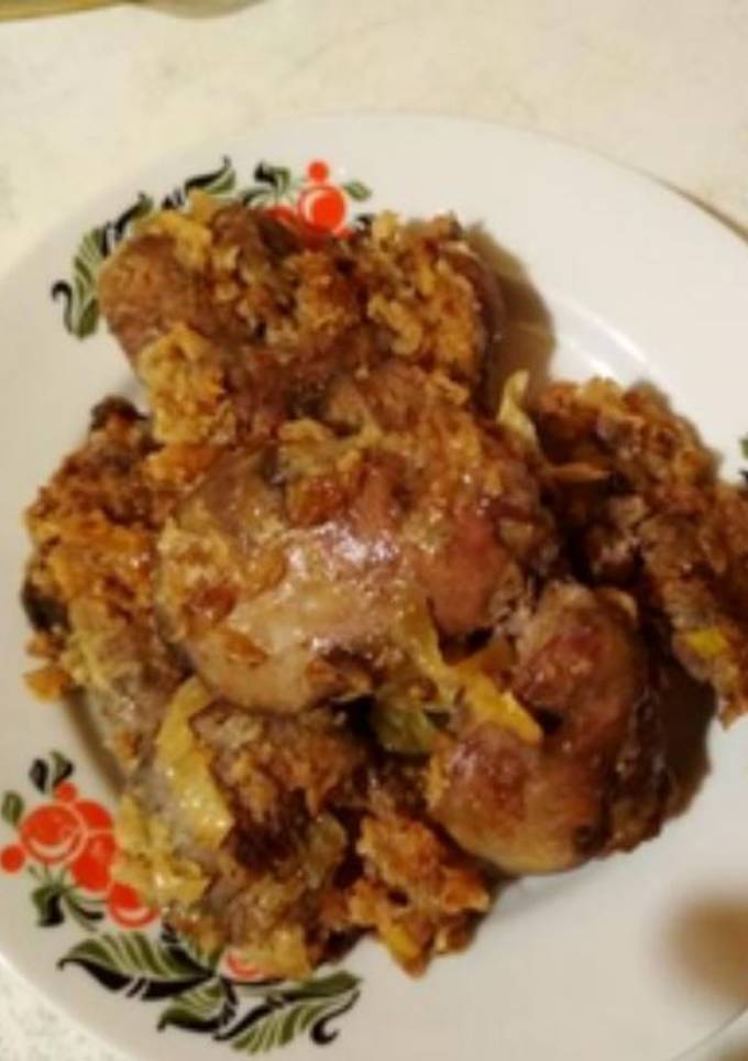 Куриная печенка с луком