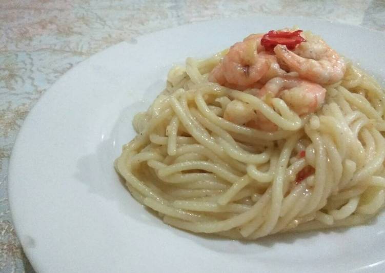 Cara Gampang Menyiapkan Spaghetti shrimp aglio olio Anti Gagal