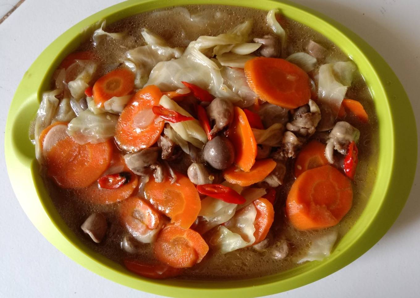 Tumis jantung ayam,wortel dan kubis