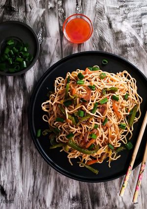 A picture of Street style vegetable chowmein/ Vegetable noodles.
