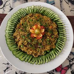 A picture of Sweet potato, cucumber and peas salad.
