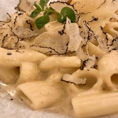A picture of White sauce pasta.
