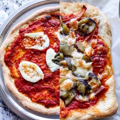 A picture of Pizza Margherita con bufala | Pizza Melanzane Prosciutto Cotto e Provola Affumicata.