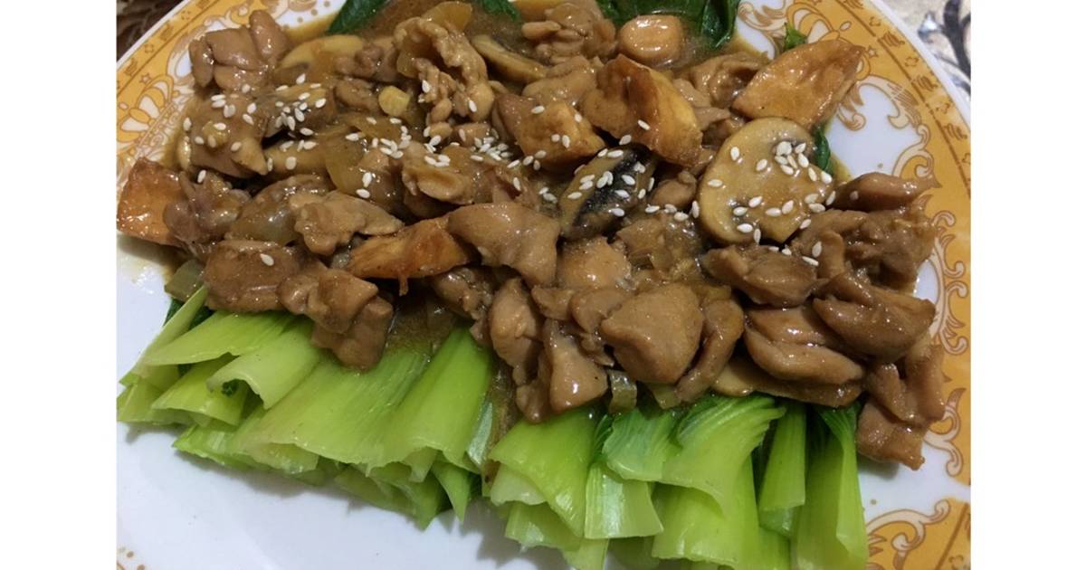 Resep Pokcoy Siram Ayam Jamur Saus Tiram Oleh Riri Kitchen Cookpad