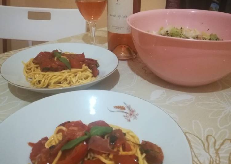 Simple Way to Make Any-night-of-the-week Pasta with cherry tomatoes and fresh basil