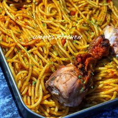 A picture of Jollof spaghetti.