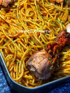 A picture of Jollof spaghetti.
