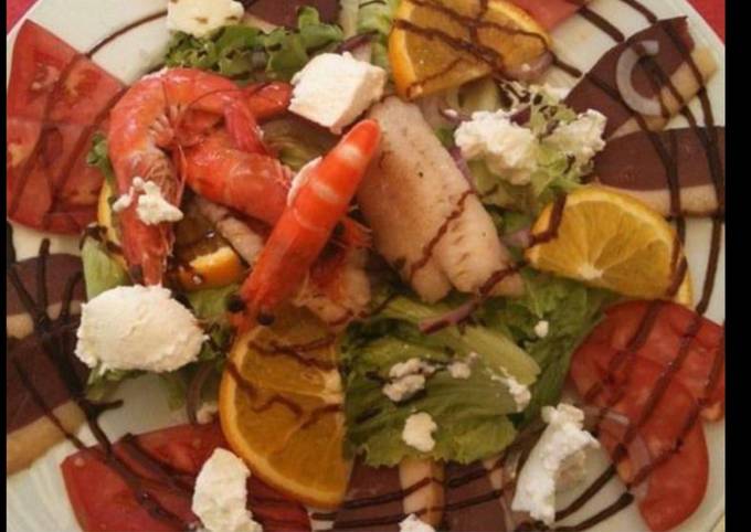 Salade composée d été au canard colin crevettes et orange