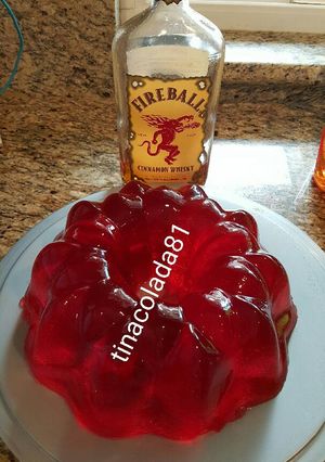 A picture of Fireball jello shot cake.