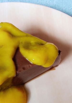 A picture of Choco Pudding With Mango Sauce.