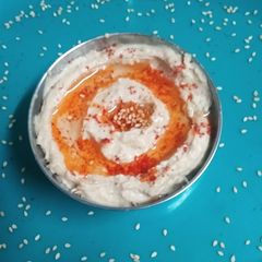 A picture of Instant Sattu Hummus--Indian Style.