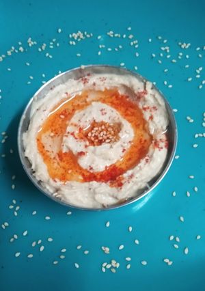 A picture of Instant Sattu Hummus--Indian Style.