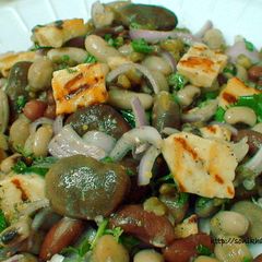 A picture of Halloumi cheese & mixed beans salad.