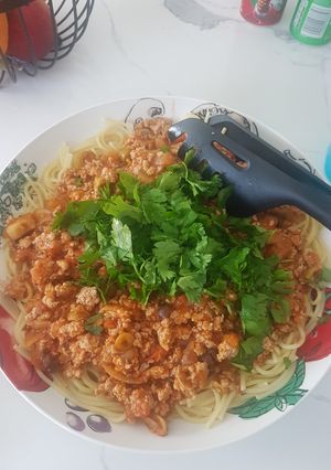 A picture of Pasta with minced meat.