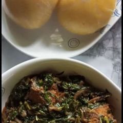 A picture of Eba with vegetable soup.