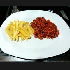 A picture of Five ingredients recipe. Penne Pasta and Ewa Iyogin.