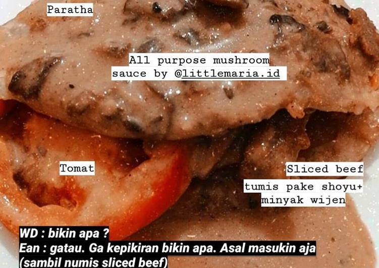 Cara Mudah Membuat Paratha / prata / parata sliced beef with mushroom sauce Enak