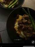 Garlic Butter Steak Bites, Mash & Greens