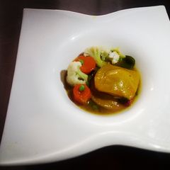 A picture of Sausage Ravioli in Chicken Veggie Broth.