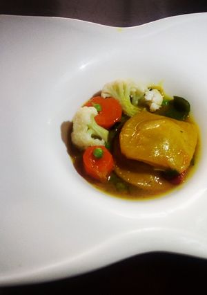 A picture of Sausage Ravioli in Chicken Veggie Broth.