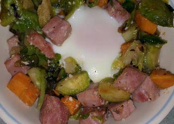 How to Cook Yummy Roasted Brussels Sprouts  Ham Skillet