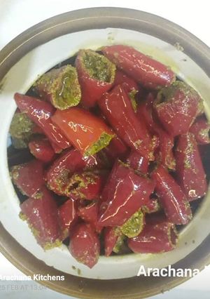 A picture of Red chillies pickle.
