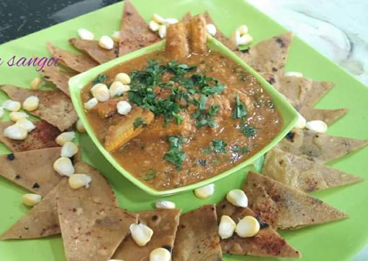 Baby corn salsa masala with Roti Nachos