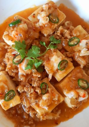 Hình của món Đậu hũ sốt tôm thịt.