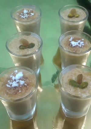 A picture of Jaggery and coconut kheer rice pudding.