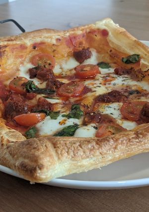 A picture of Tricolore easy puff pastry pizzas with chorizo.