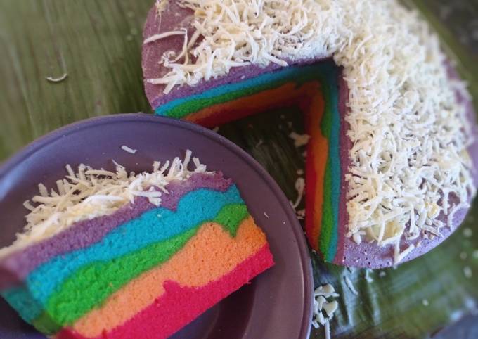 Rainbow Cake Kukus tanpa mixer