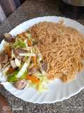 Salmon salad and brown mini pasta