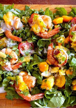 A picture of Summer Heat Taco shrimp salad board.