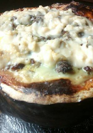 Una foto de Calabaza relleno con carne picada y choclo 🌽