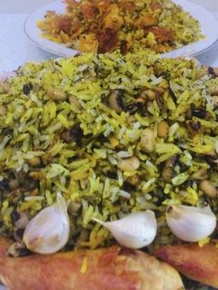 عکسی از دستور پلو شوشتری به همراه ته انداز مرغ