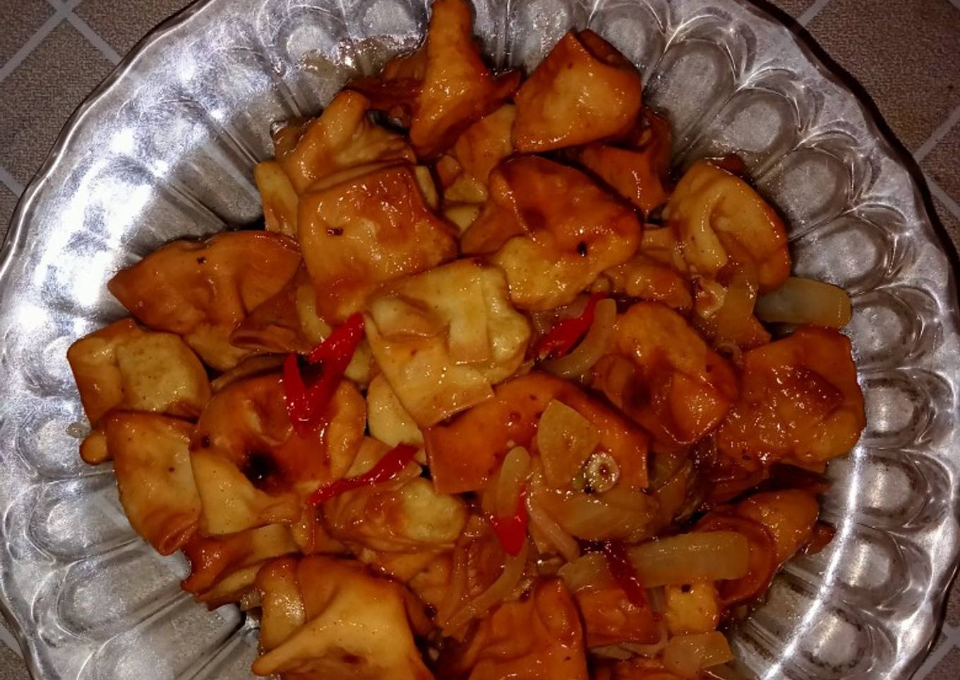 Resep Pangsit goreng pedas manis Anti Gagal