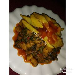 A picture of Plantain pottage and chips.