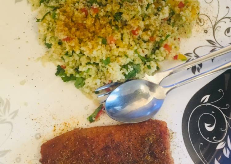 Steps to Make Ultimate Couscous salad and Pan fried Salmon
