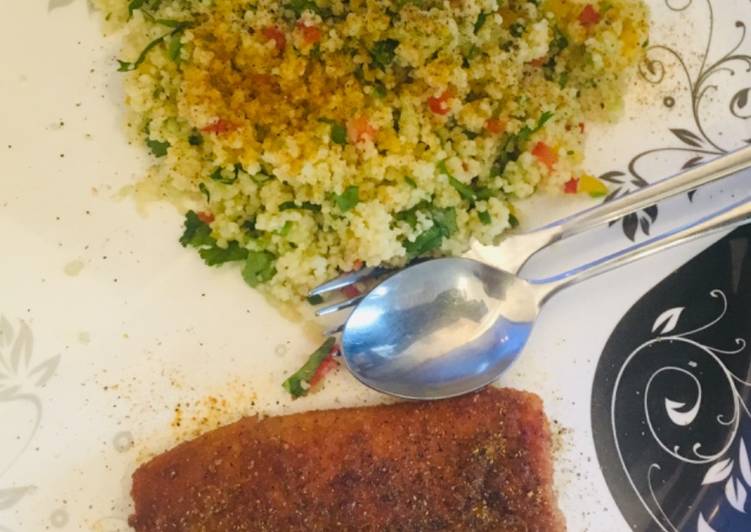 How to Prepare Super Quick Homemade Couscous salad and Pan fried Salmon