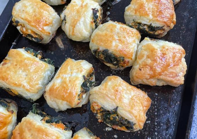 Sweet potato, spinach and feta ‘sausage’ rolls