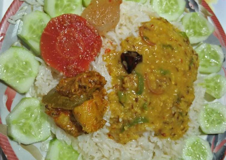 Steps to Prepare Favorite Plain rice with mong masur dal. #cookpadApp