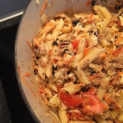 A picture of Vegan “tuna” pasta salad.