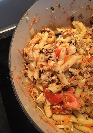 A picture of Vegan “tuna” pasta salad.